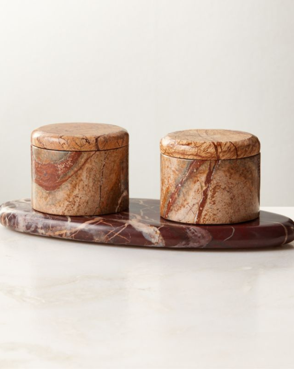 Zetes Tan & Red Marble Salt Cellars (Set of 3)