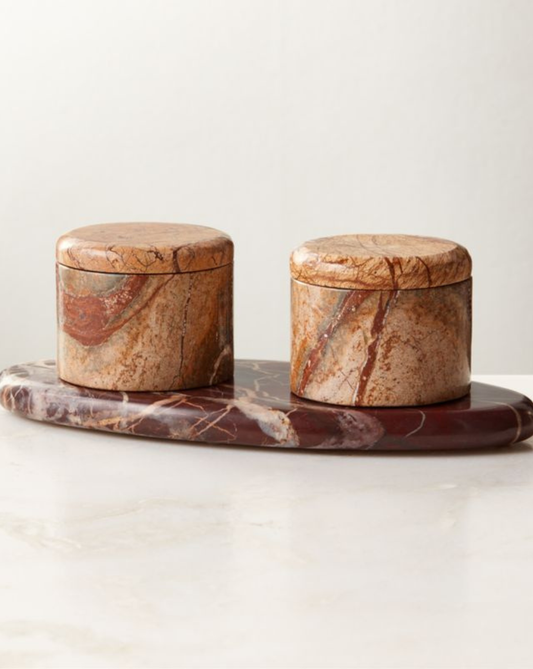 Zetes Tan & Red Marble Salt Cellars (Set of 3)