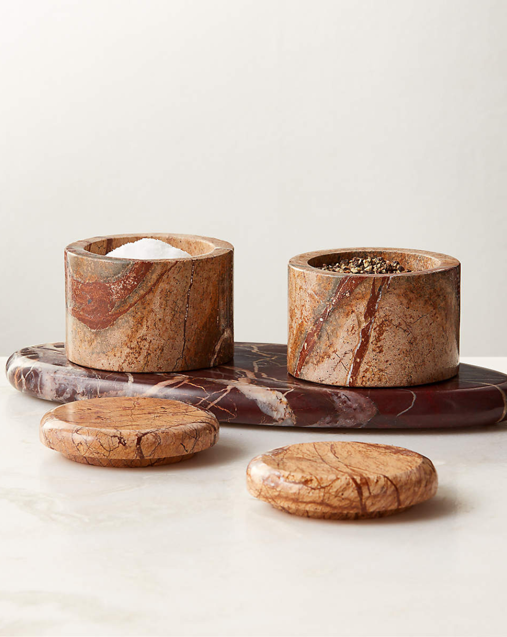 Zetes Tan & Red Marble Salt Cellars (Set of 3)